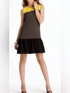 NWT LOFT Colorblock Sleeveless Shift Dress in Brown, Black & Yellow Size 6